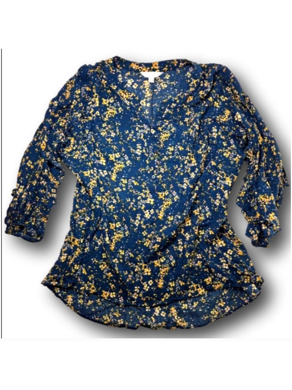 Women's Lauren Conrad Blue Floral Blouse Plus Size XXL